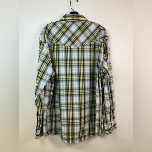 RAFTER C Cowboy Collection Western Shirt Men’s L Blue Yellow Plaid Pearl Snap - Picture 4 of 8